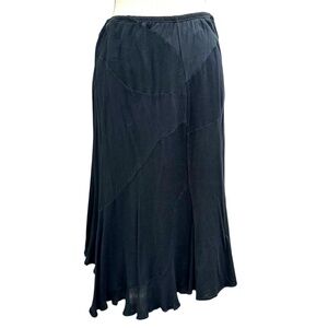 CLU BLACK COTTON PANELED ASYMMETRICAL FLOUNCY HEM PULL ON SKIRT